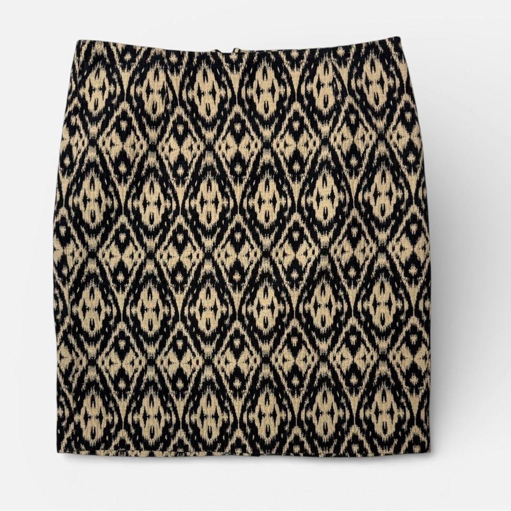 Willi Smith Ikat Print Pencil Skirt Size 4 Tan Black Boho Tribal